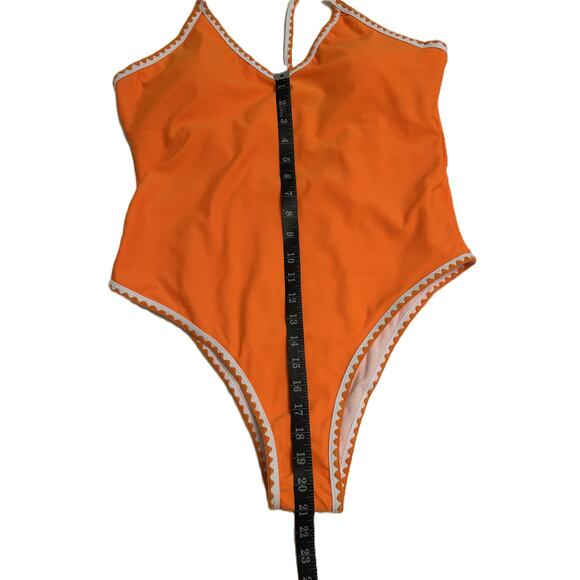 NWT Zaful Tangerine and White Scalloped Trim 1-Piece Swimwear Large (8-10) - Picture 9 of 11